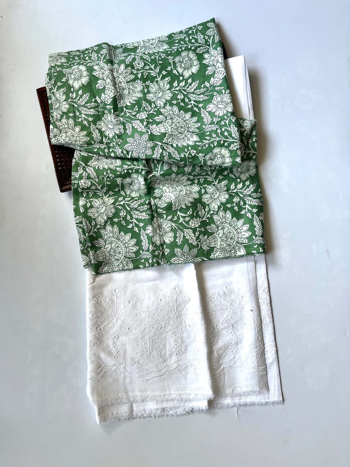 Green Flower Motif MulMul Cotton 2pc Suit Set