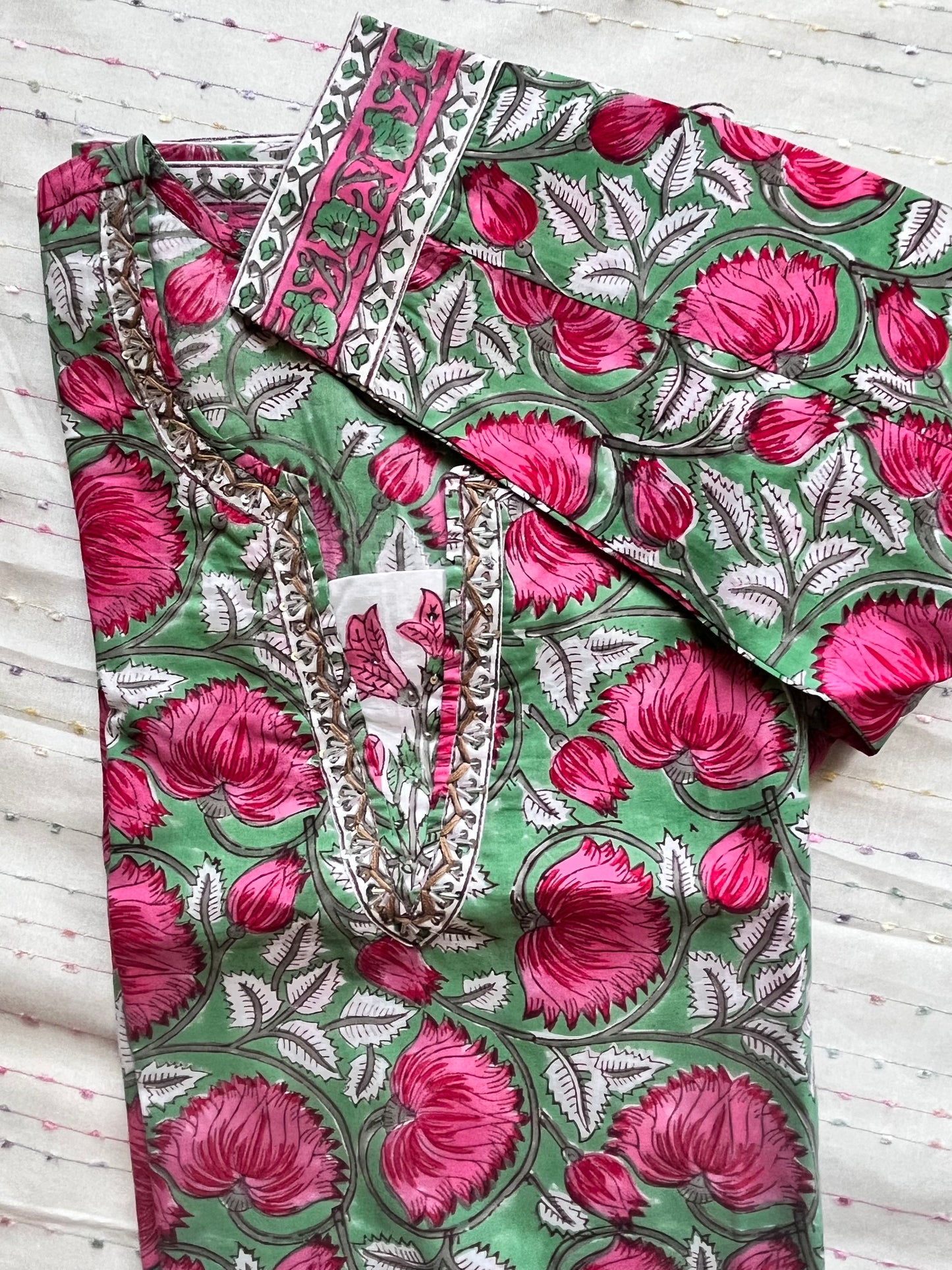 Bed of Flowers Hand Block Print Pure Cotton Kurta and Afgan Pant Set