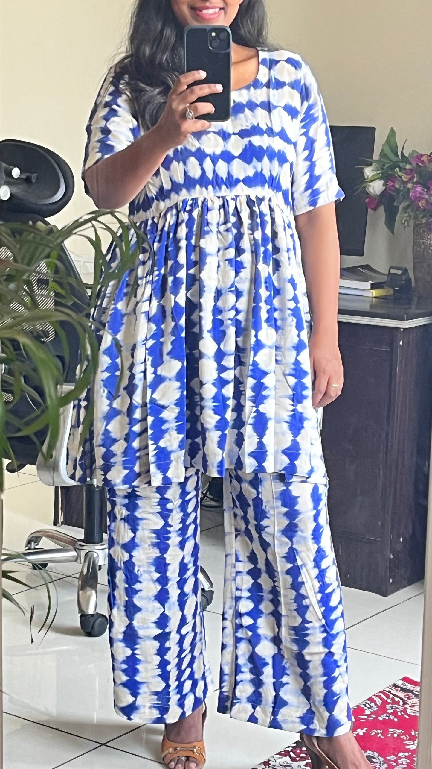 Blue Tie and Dye Print Rayon Cotton Co Ord Set