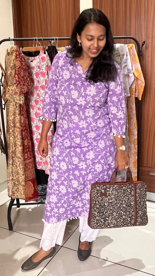 Lavender Bandhej Print Cotton Kurta Pant Co Ord Set