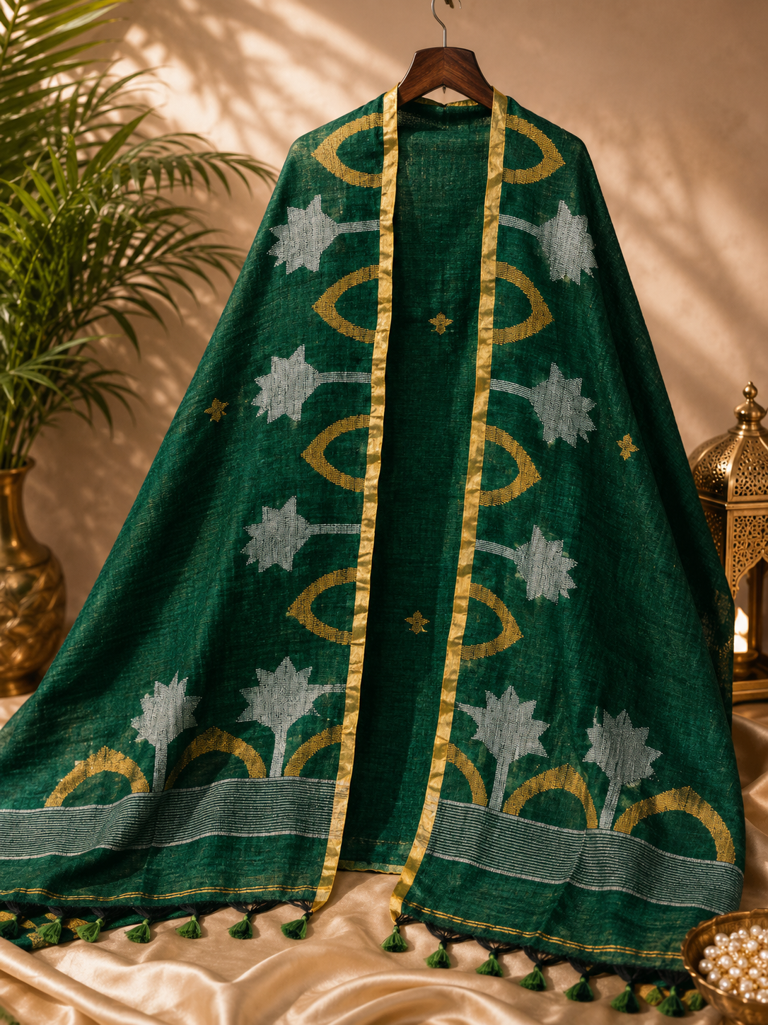 Forest Green Pure Jamdaani Linen with Sona-Chandi Zari Work 2 pc Suit Set
