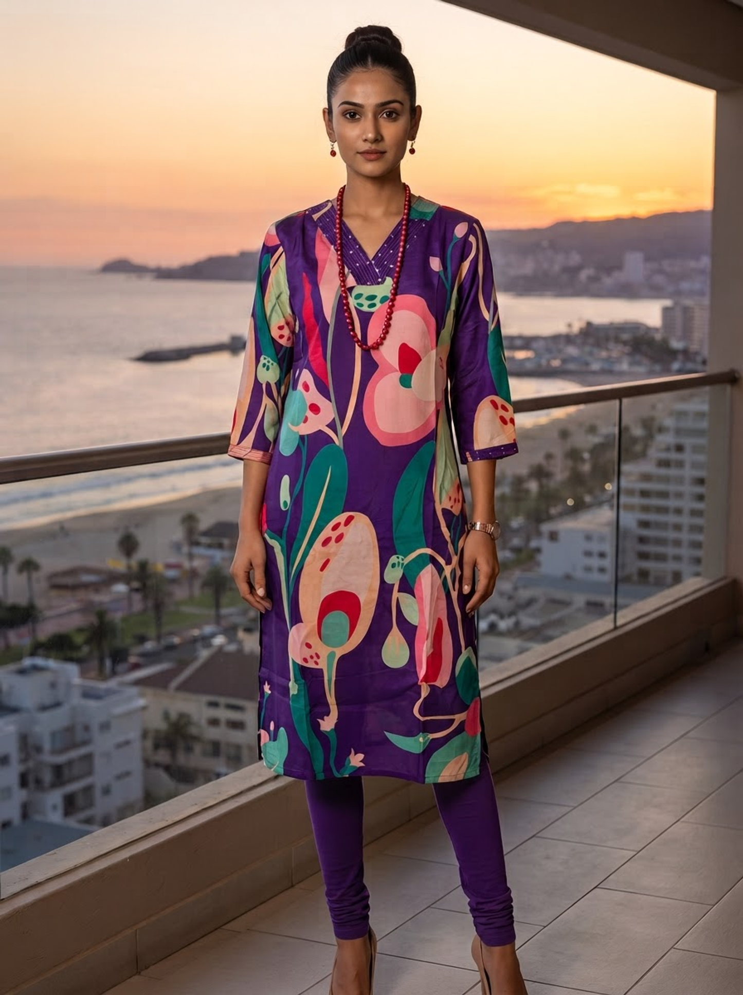 Purple Shade Digital Print Muslin Kurta