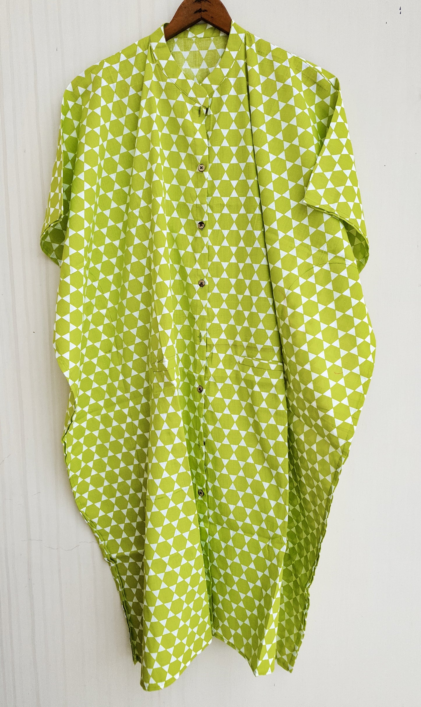 Chartreuse Green Knee Length Kaftan Shirt Dress