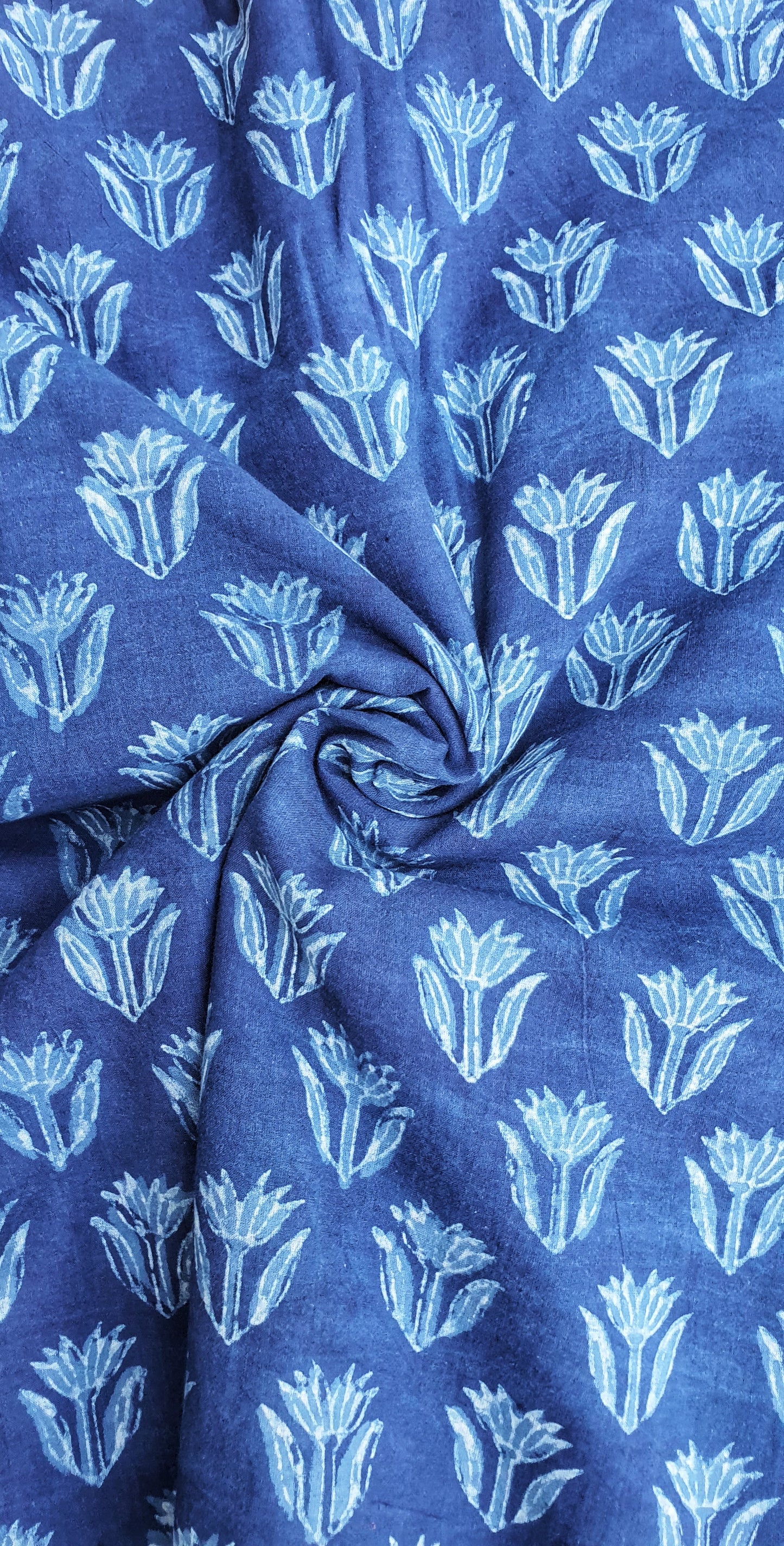 Akola Dabu Flower Bed Hand Block Print Natural Dyed Pure Cotton Fabric