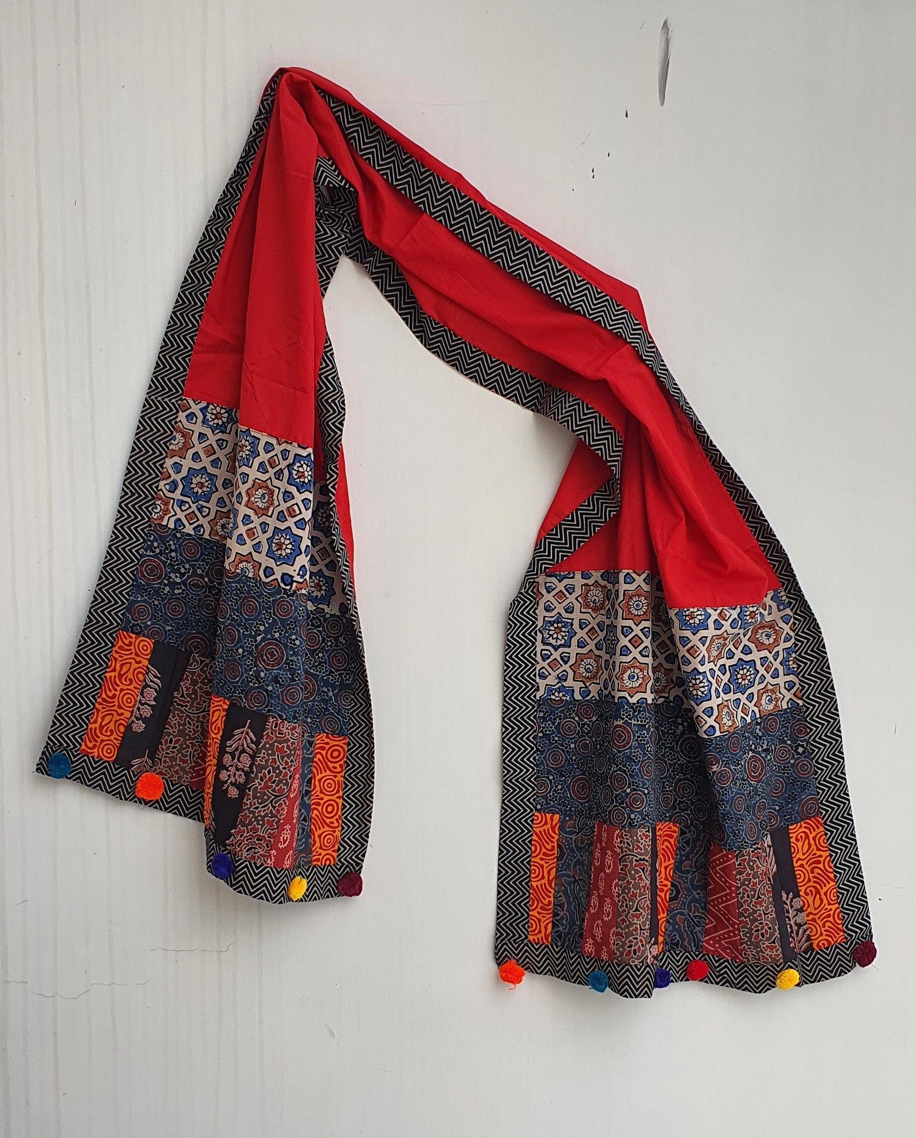 Red Ajrakh Patchwork Cotton Stole – Desisass