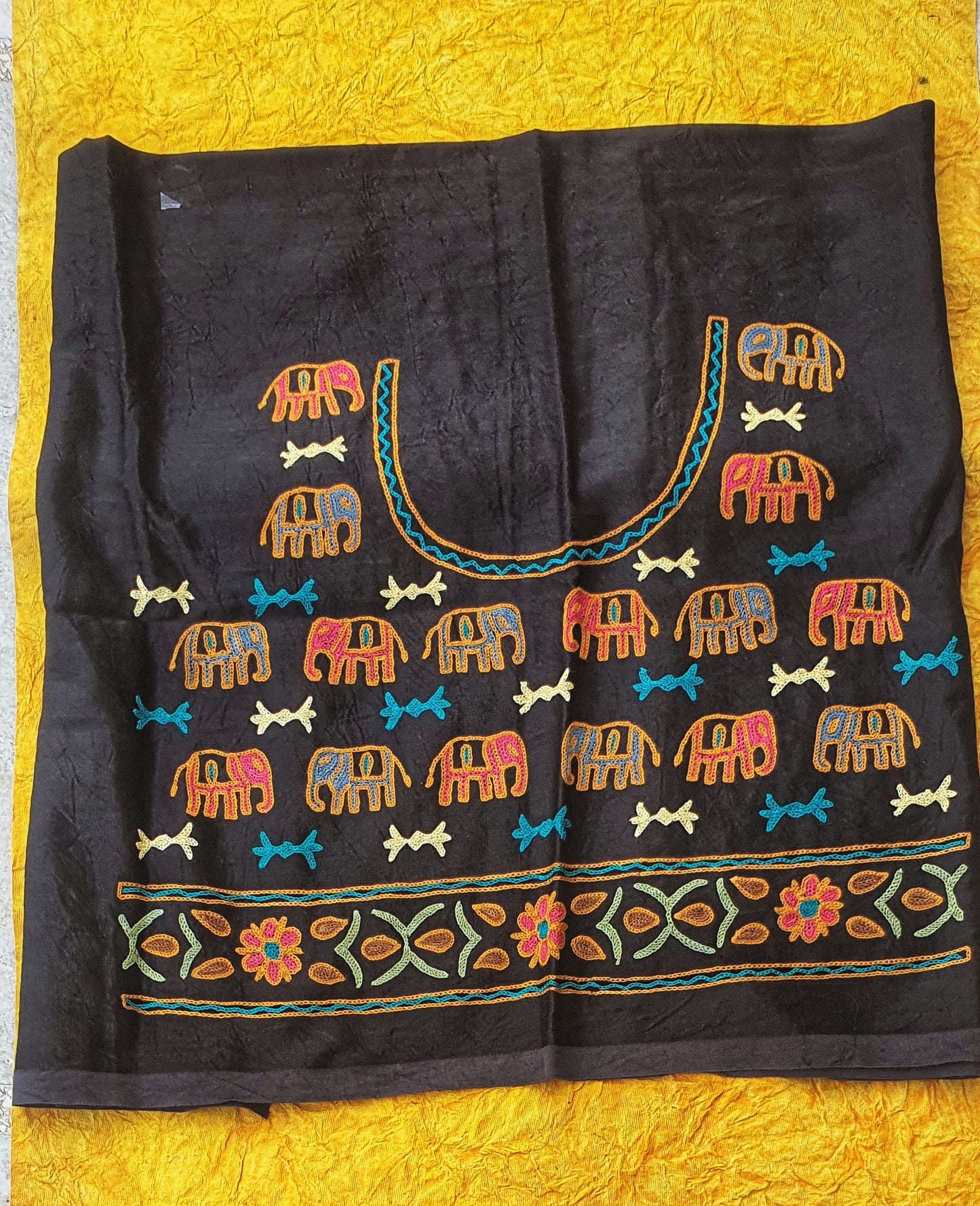 Basic Black Mashru Silk Kutch Work Blouse