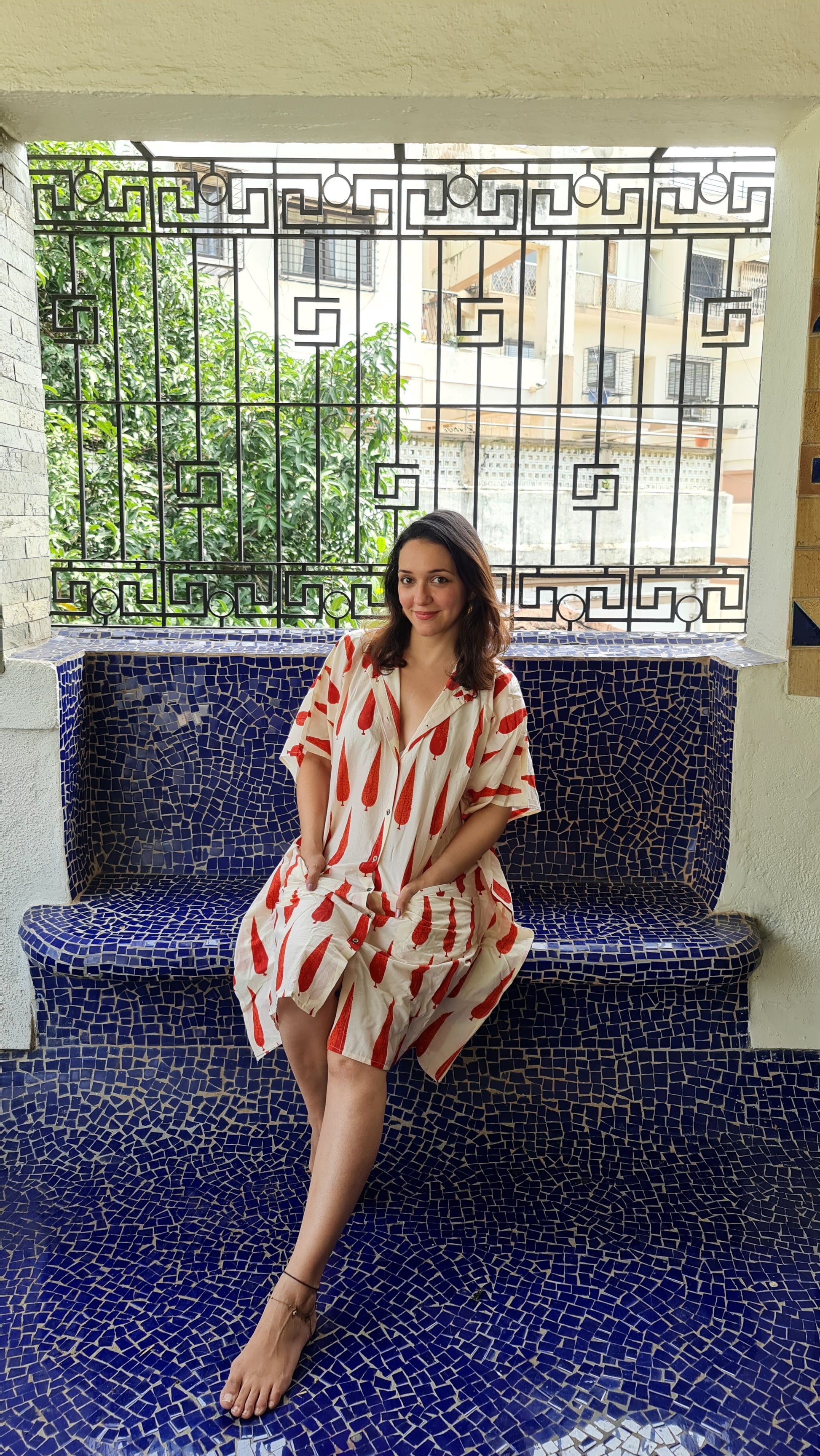 knee length kaftan dress Bagru printed knee length Kaftan, Beach Cover up, Mother's day gift, Loose lounge wear, Resort wear, Maxi Dress, Short mini summer dress