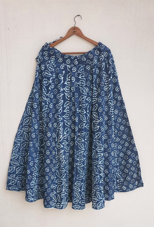 Indigo VI Cotton Long Kalidaar Skirt