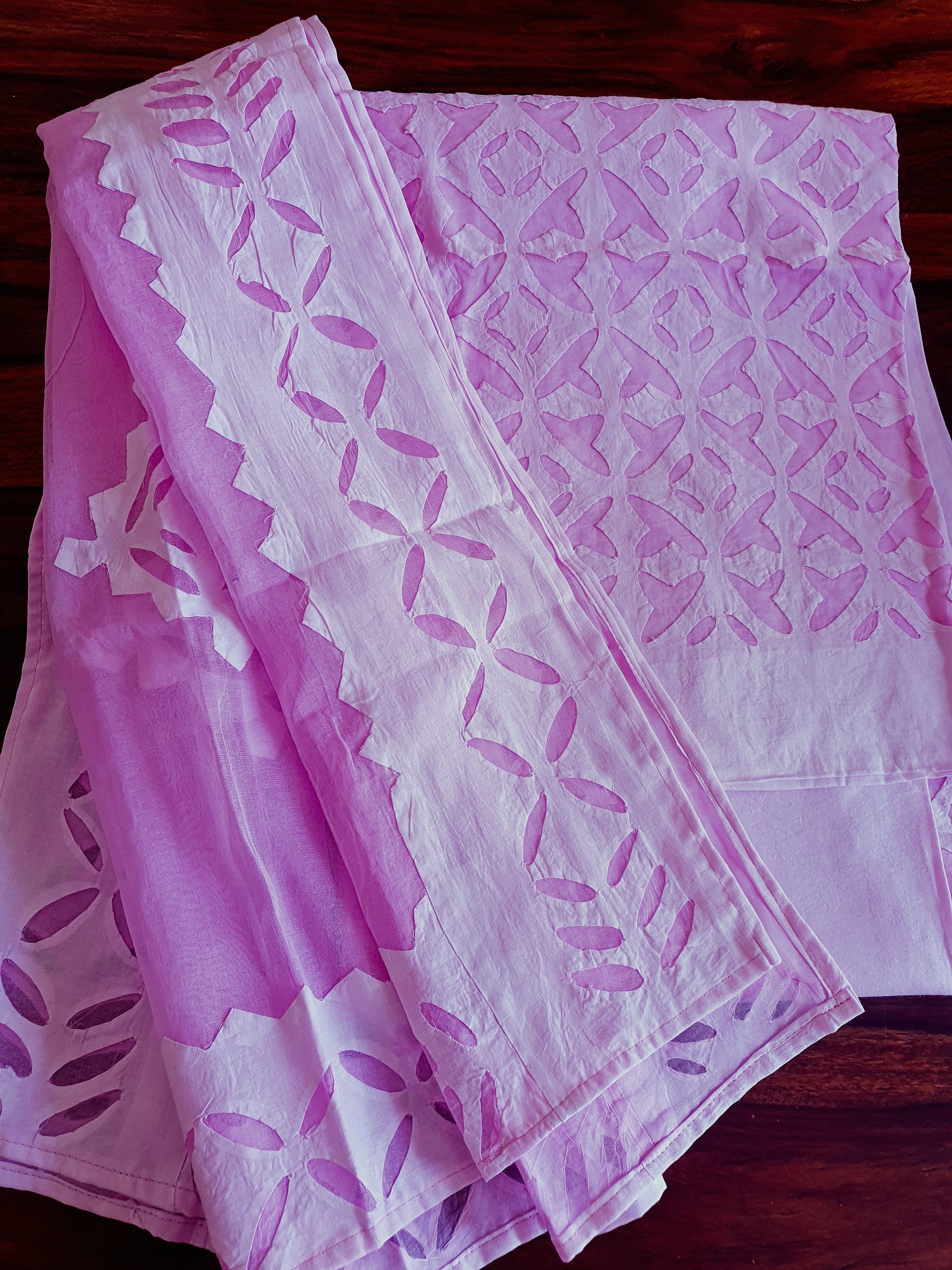 Baby Pink Barmer Applique Cut Work Cotton 3pc Suit Material Set