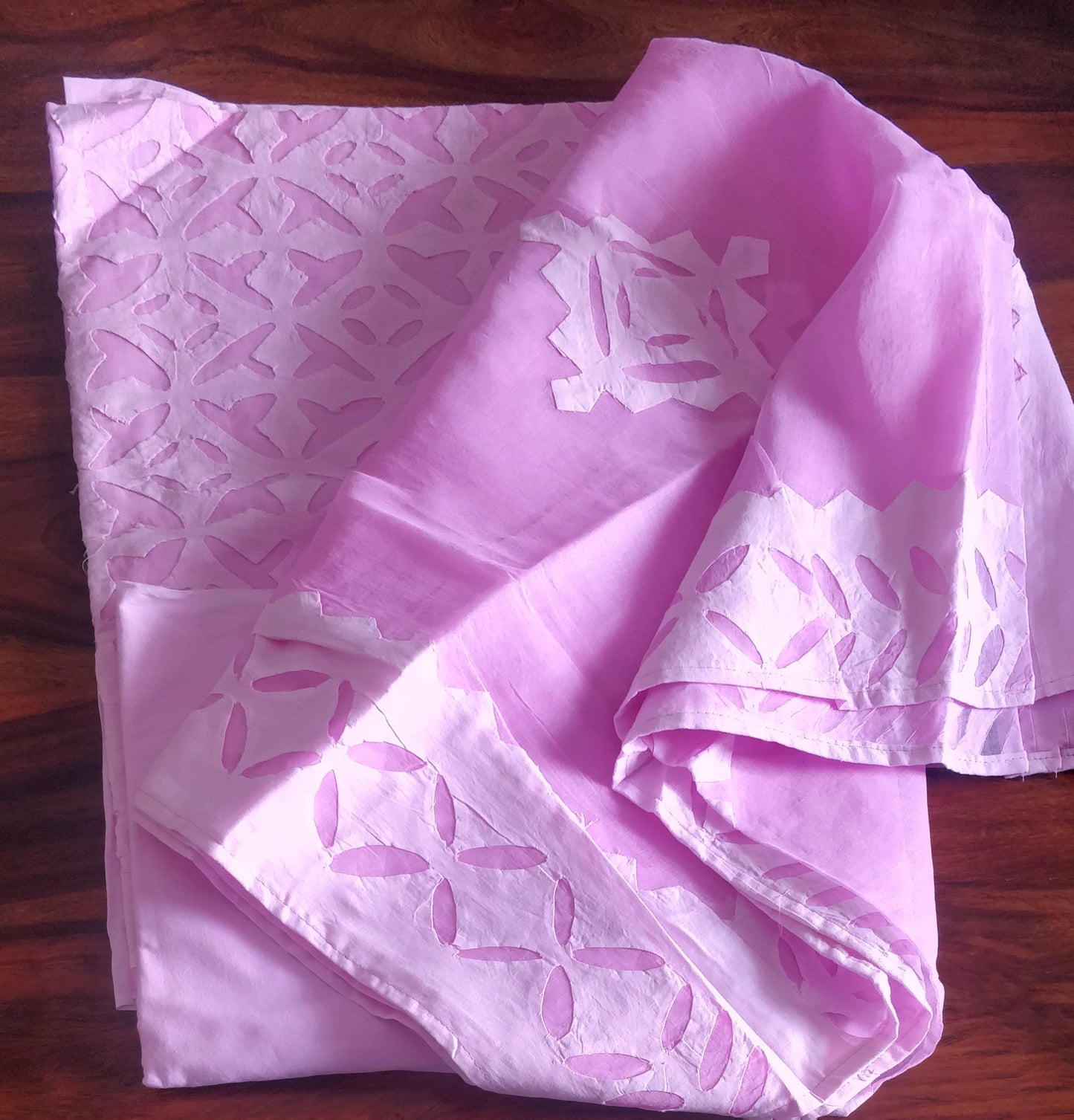 Baby Pink Barmer Applique Cut Work Cotton 3pc Suit Material Set