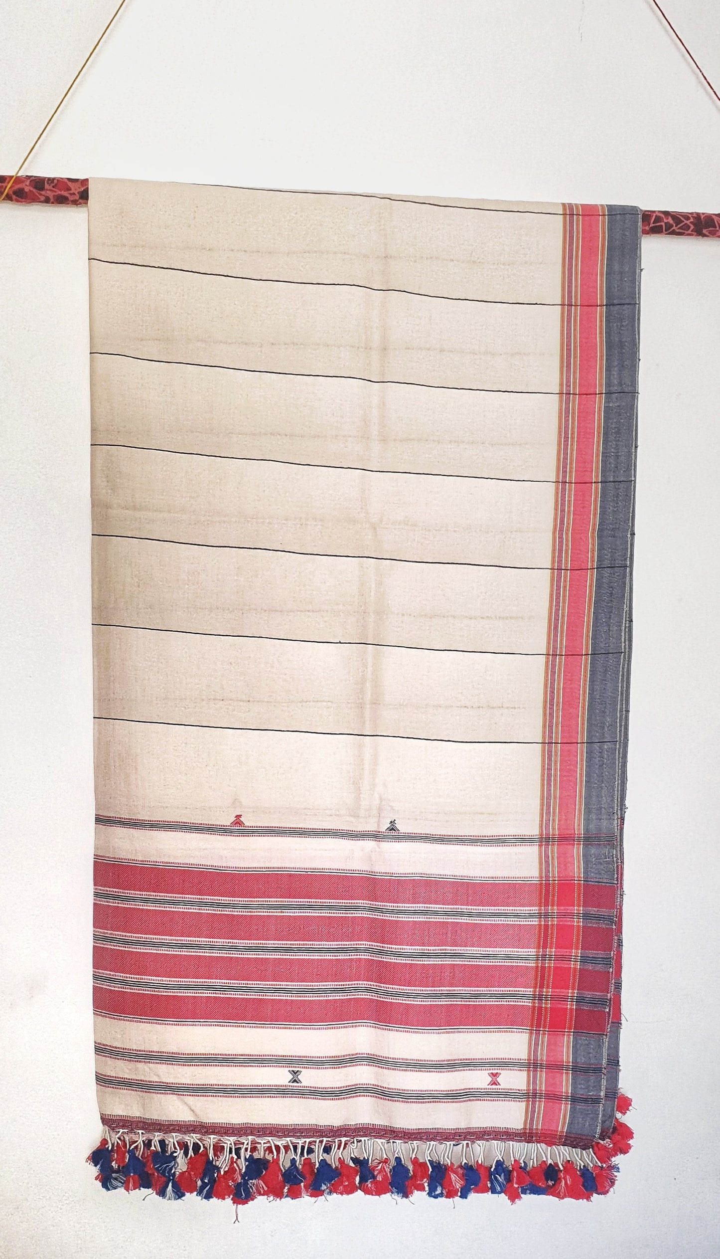 Off White Bhujodi Handloom Kala Cotton Dupatta with Tassels