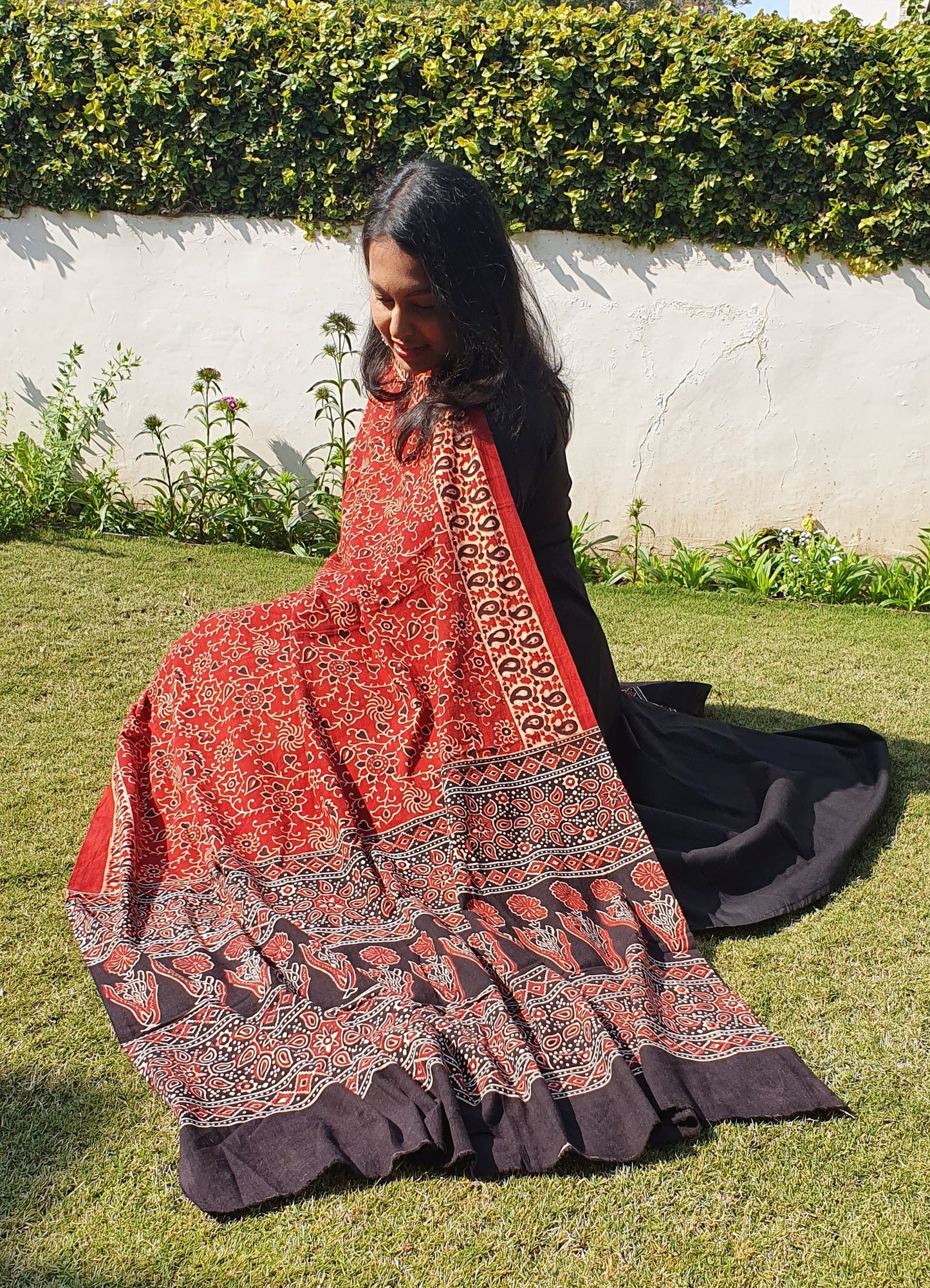 Maddar Red II Ajrakh Hand Block Print Cotton Dupatta