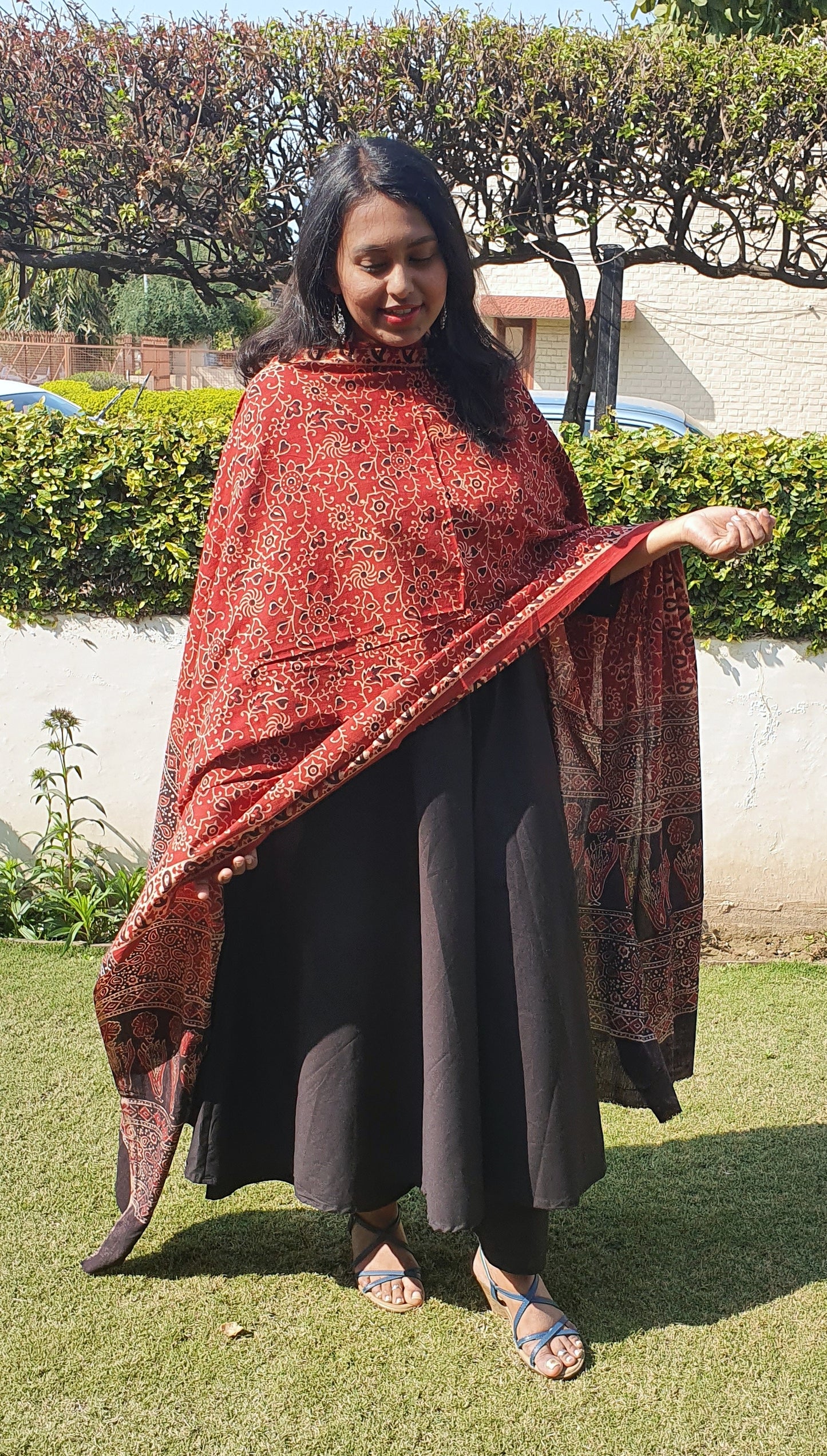 Maddar Red II Ajrakh Hand Block Print Cotton Dupatta