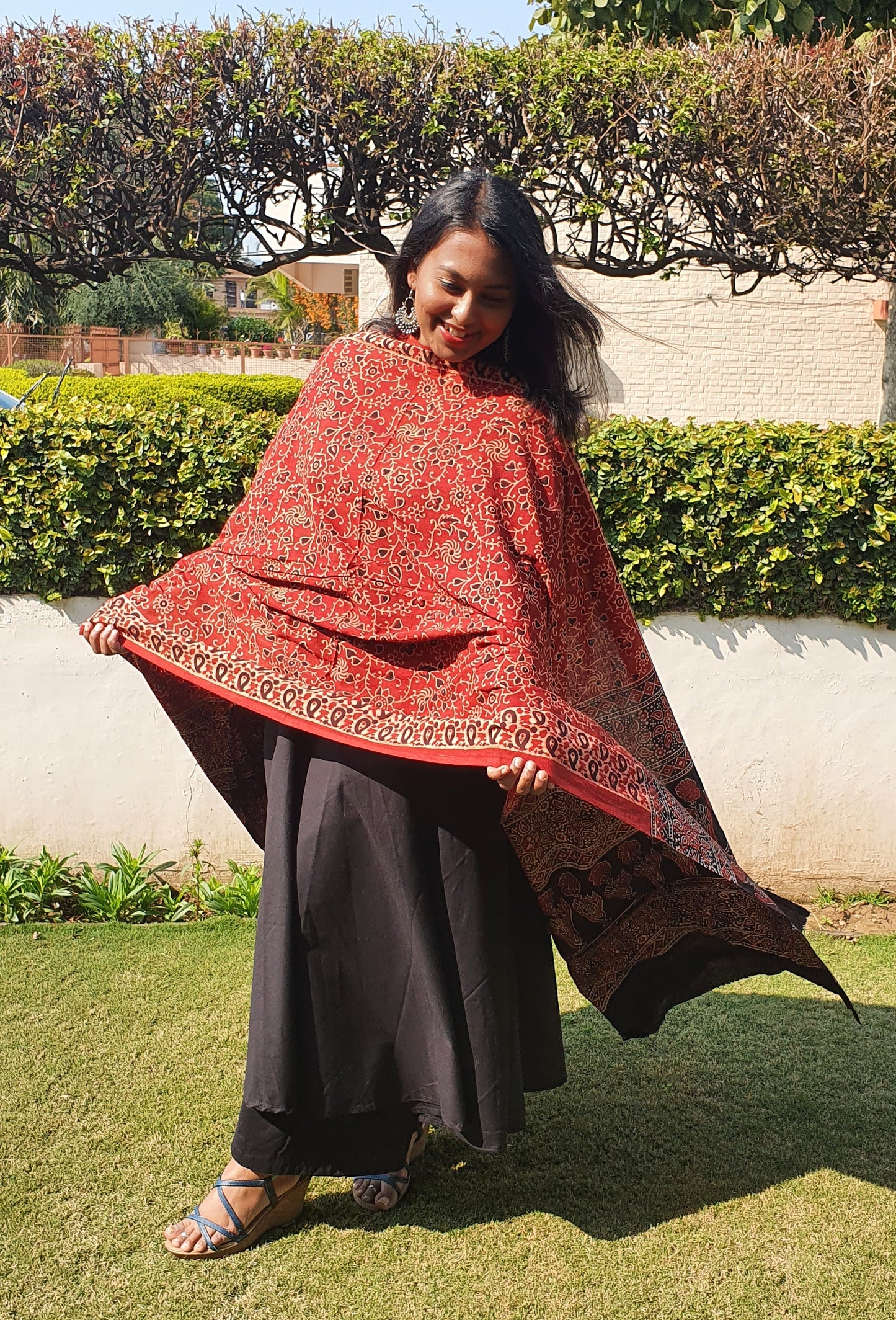 Maddar Red II Ajrakh Hand Block Print Cotton Dupatta