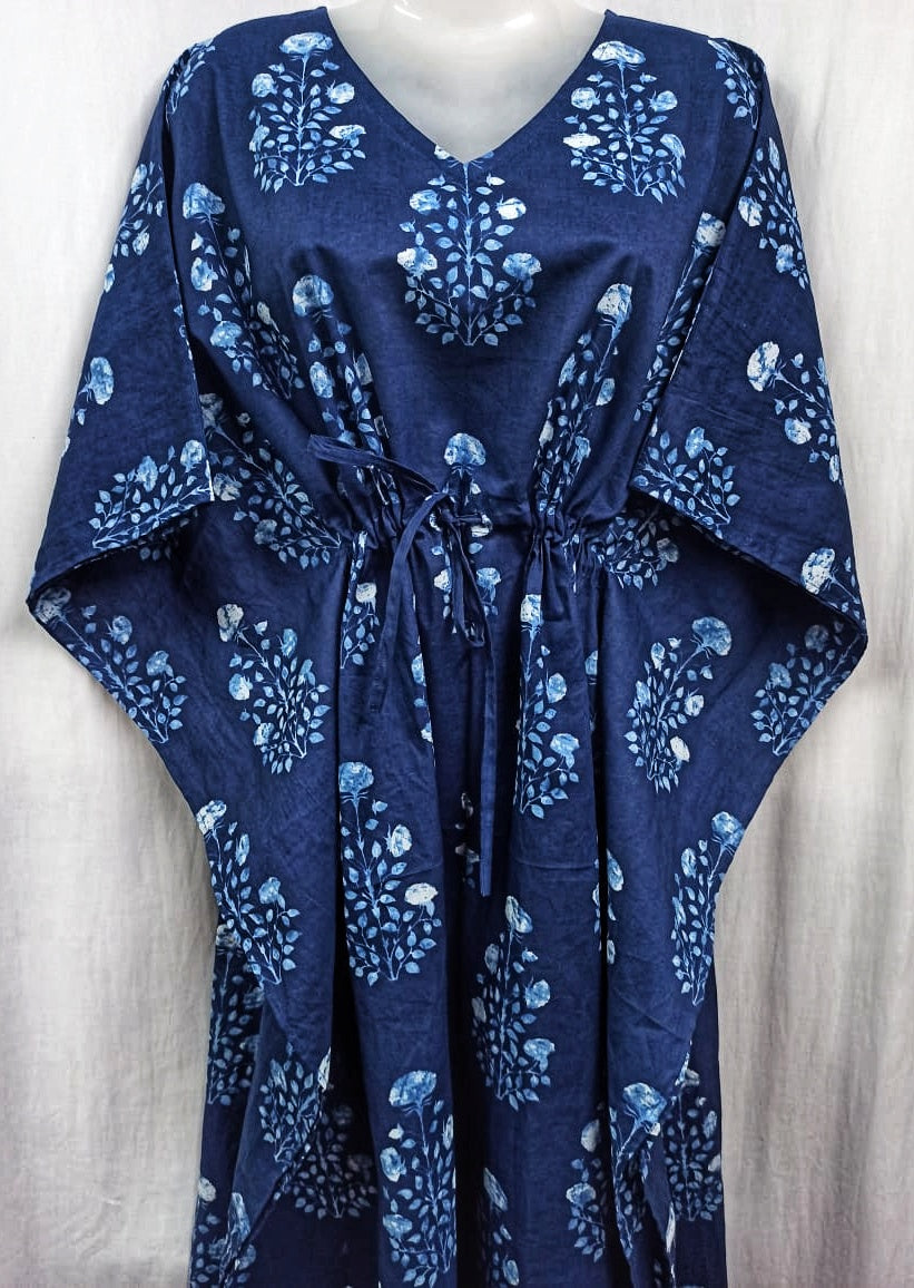 Indigo Paisley Knee Length Kaftan Dress