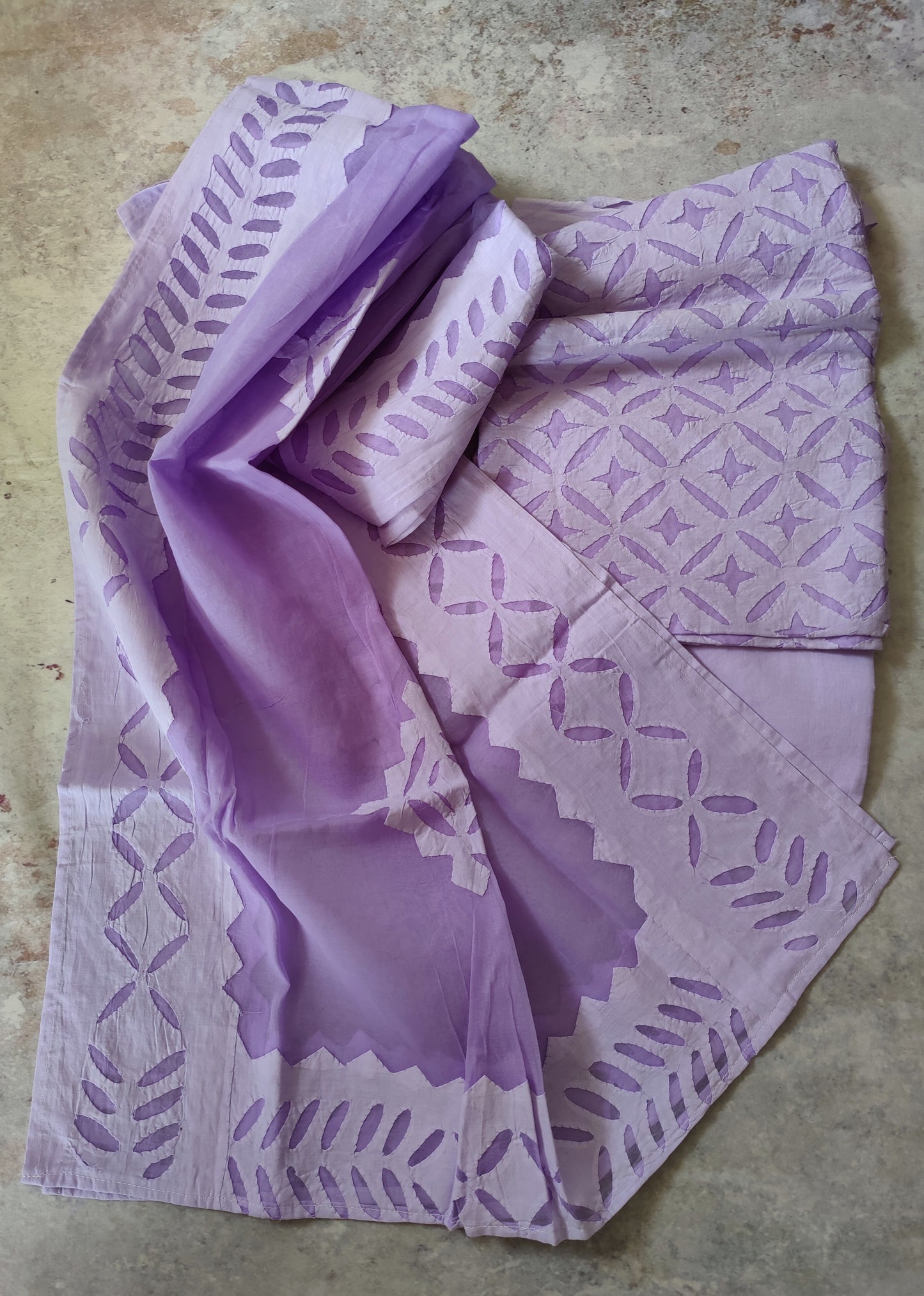 Mauve Barmer Applique Cut Work Cotton 3pc Suit Material Sef