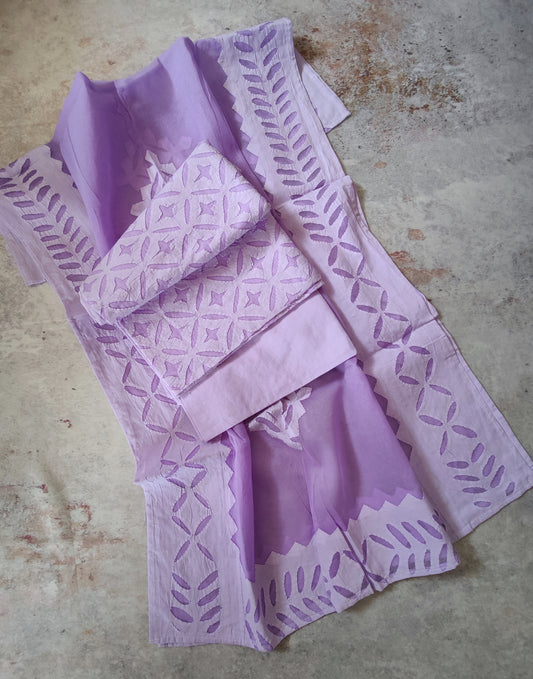 Mauve Barmer Applique Cut Work Cotton 3pc Suit Material Sef