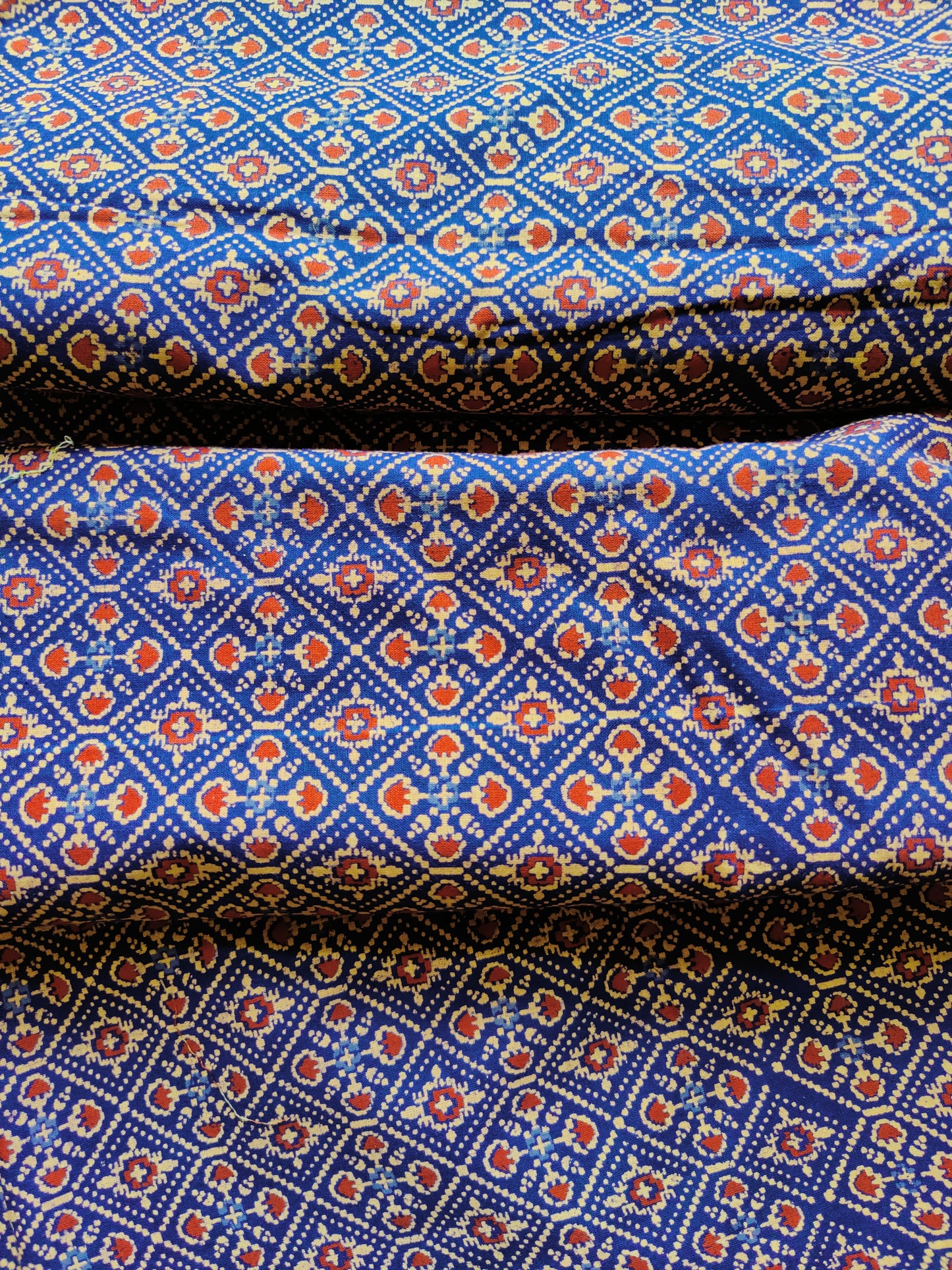 Navy Blue and Red Khidki Motif Ajrakh Vegetable Print Cotton Fabric