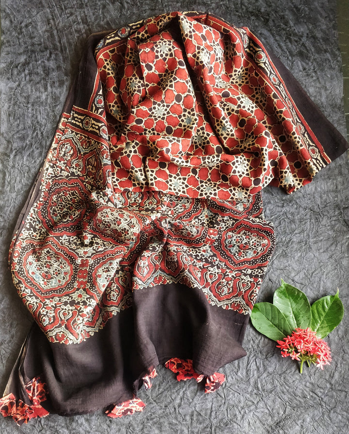 Ajrakh cotton dupatta black