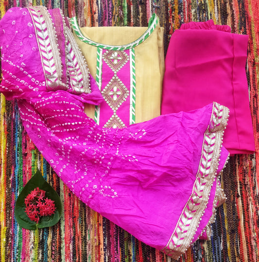 Chanderi Silk Gota Patti Suit with Bandhej Dupatta