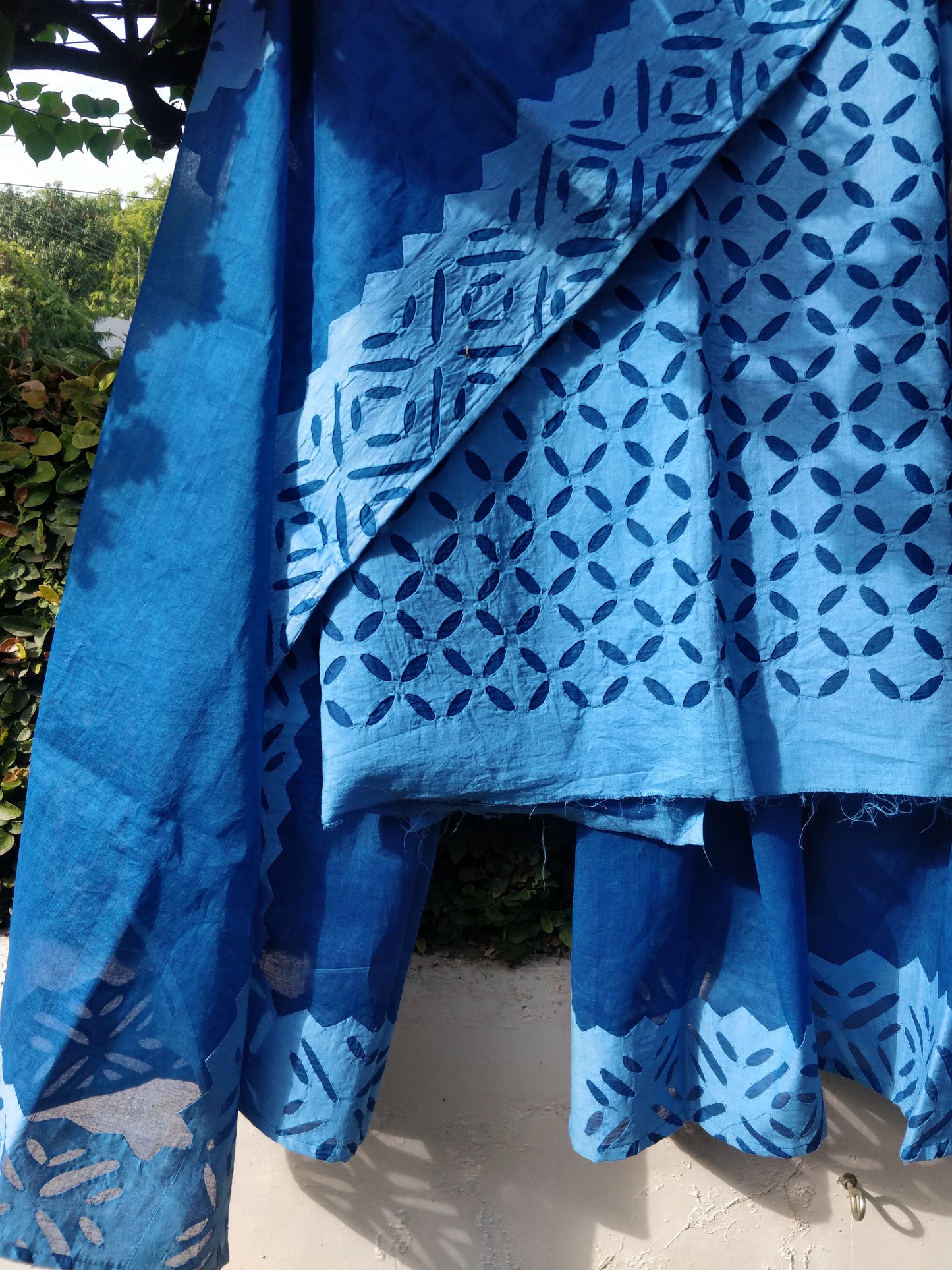 Deep Blue Barmer Applique Cut Work Cotton 3pc Suit Material Set