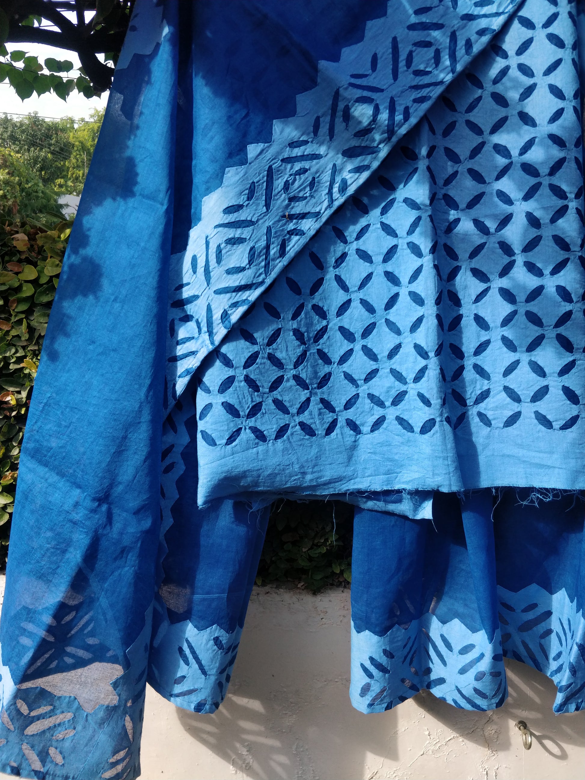 Deep Blue Barmer Applique Cut Work Cotton 3pc Suit Material Set