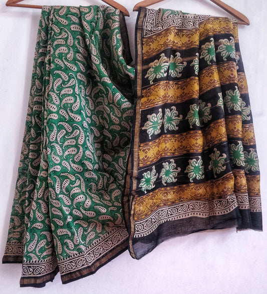 Green Bootiful Chanderi Silk Cotton HandBlock Printed Saree