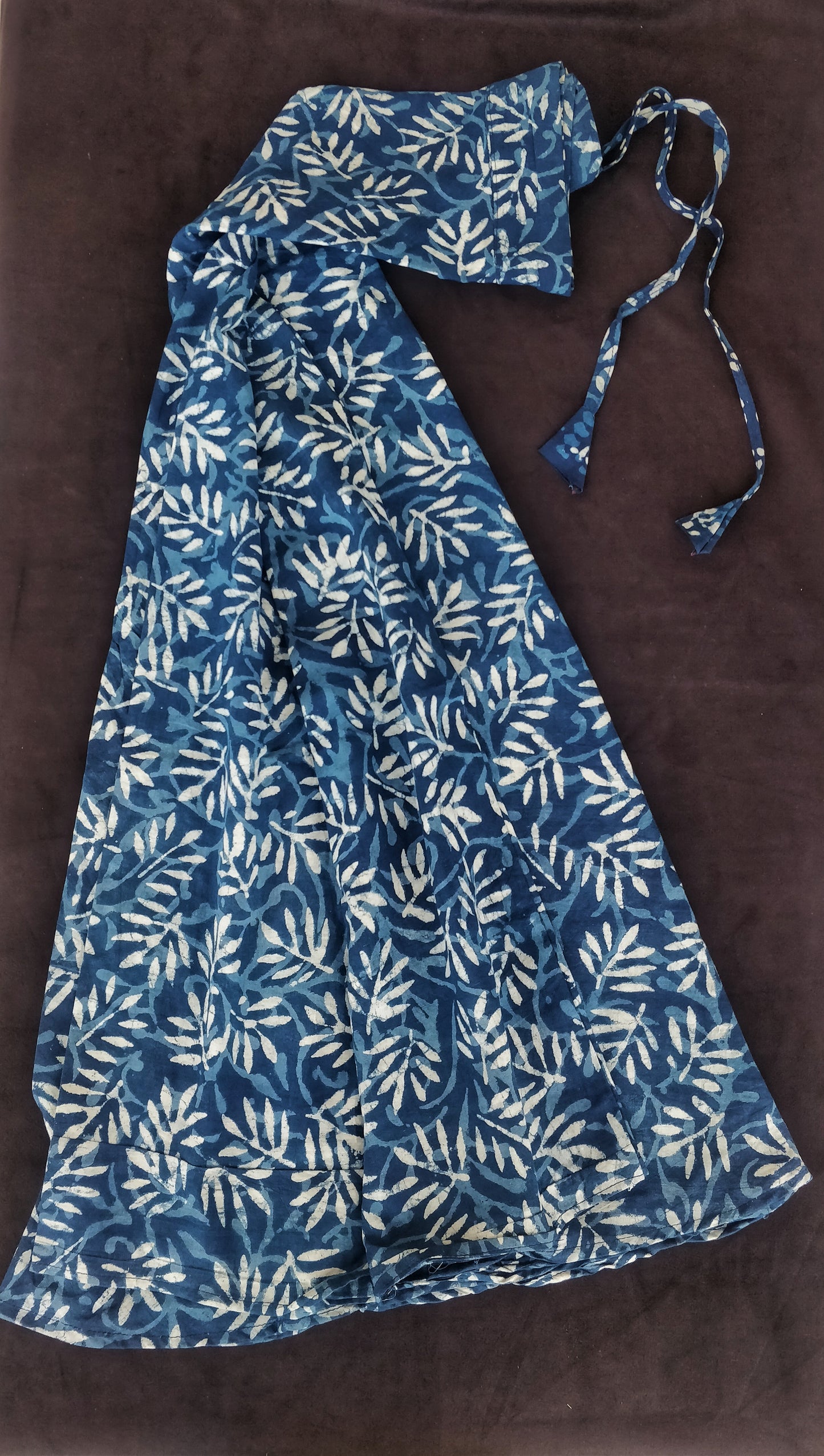 Indigo Fallen Leaves Cotton Long Skirt