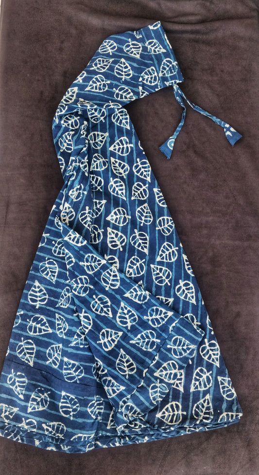 Indigo Leaf Motif Cotton Long Skirt