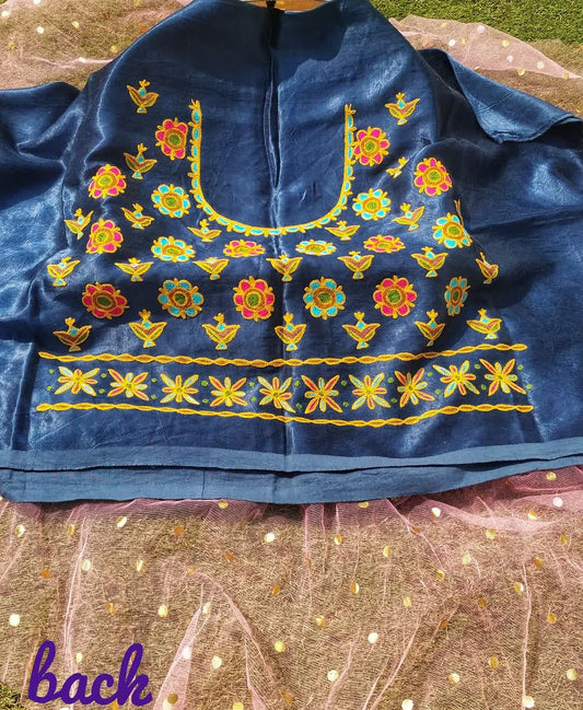 Electric Blue Mashru Silk Kutch Work Blouse