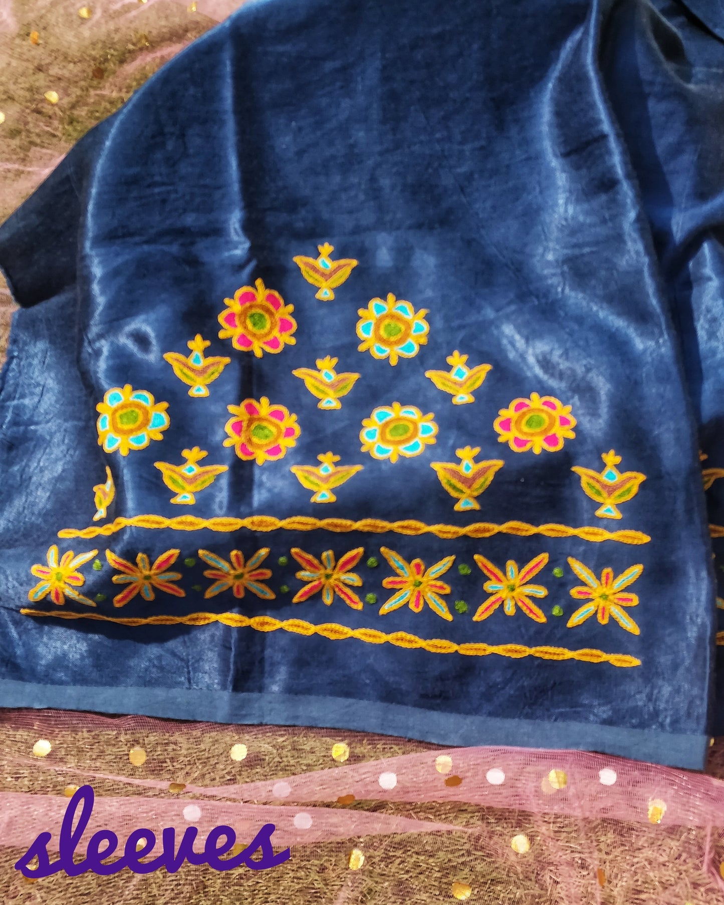 Electric Blue Mashru Silk Kutch Work Blouse