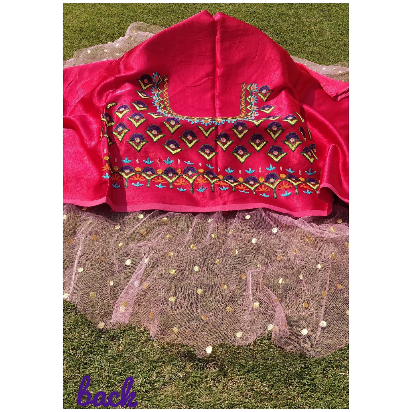 Hot Pink Mashru Silk Kutch Work Blouse