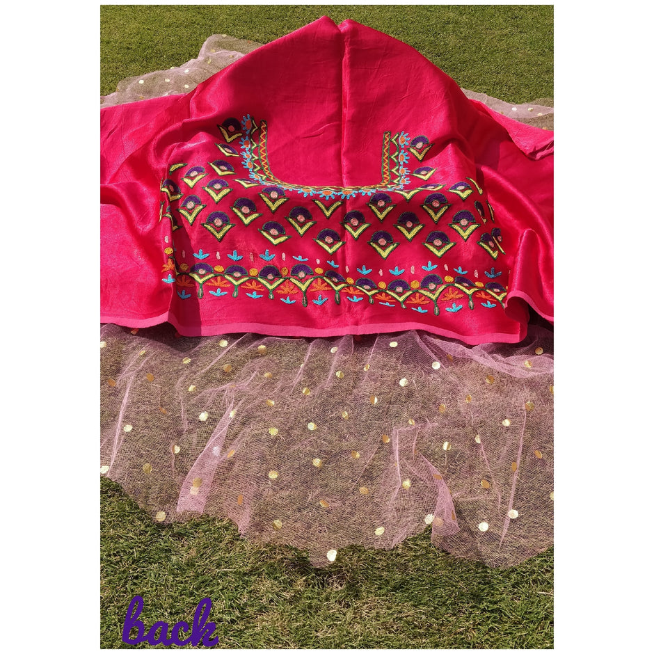 Orange - Kutch Neran Embroidery Mashru Silk Mobile Sling Bag