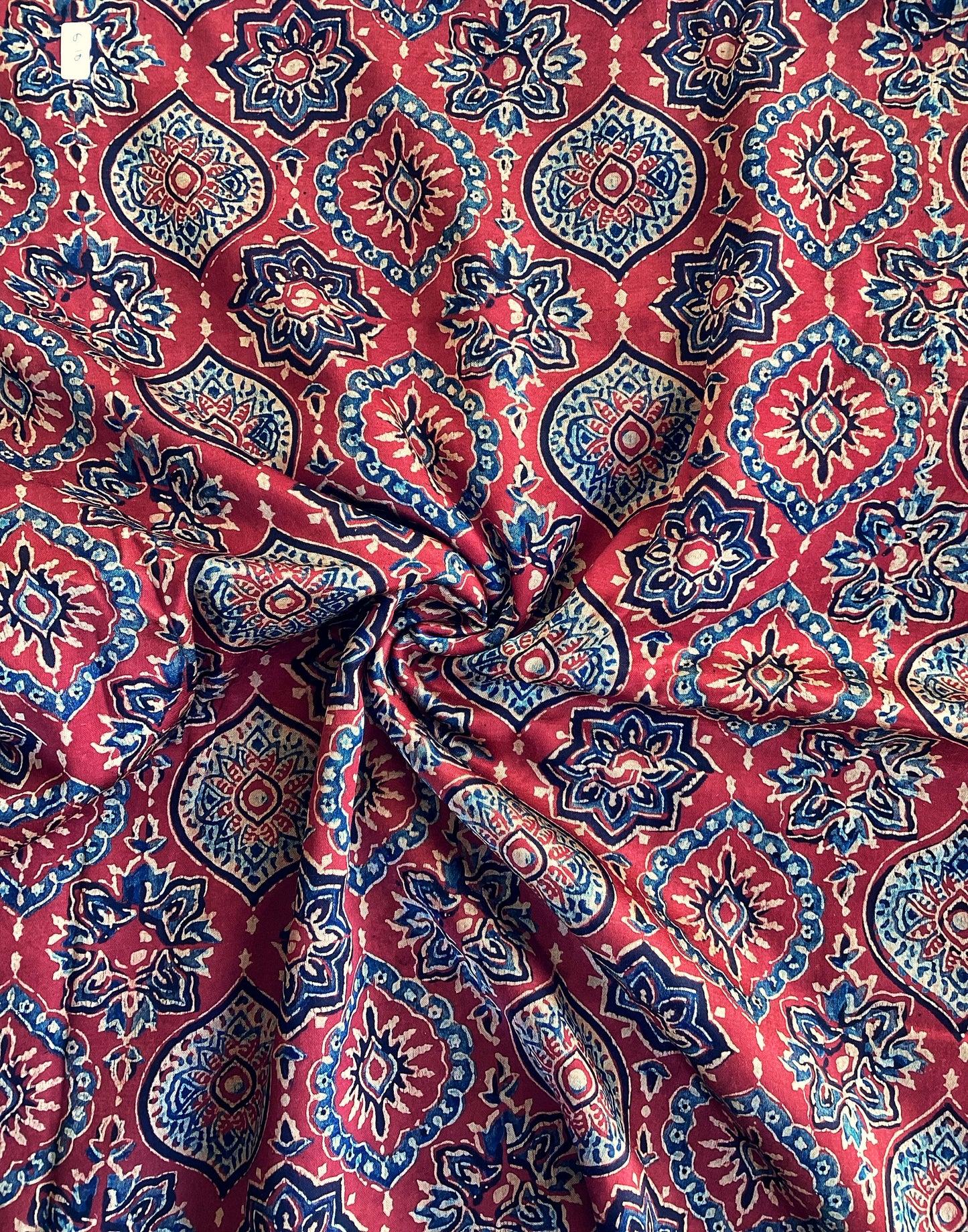 Madder Red Jaal Motif Ajrakh Mashru Silk fabric