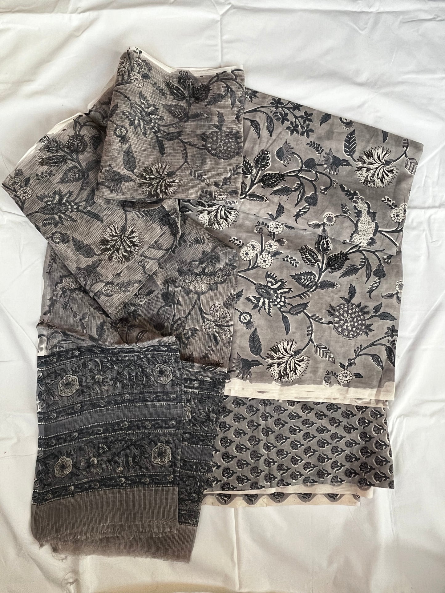 Grey Suits me HandBlock Printed 3 pc Cotton Suit with Kota Dupatta