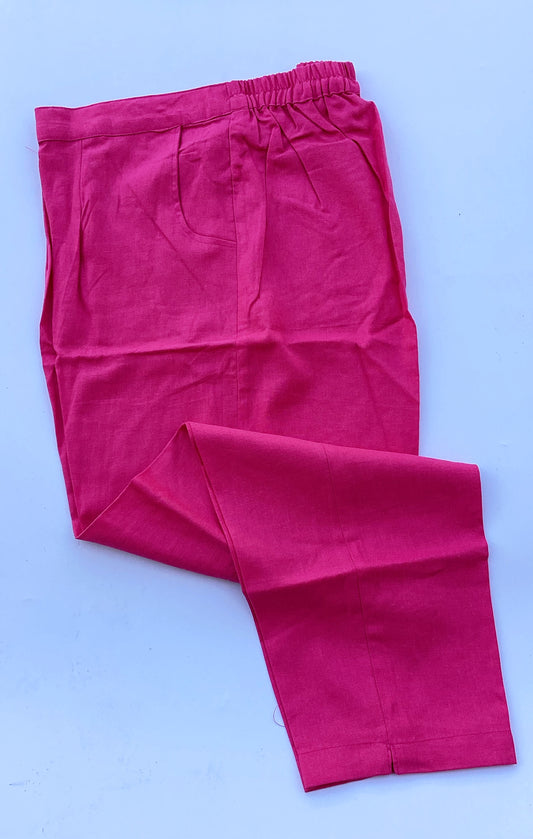 Hot Pink Linen blend Cotton Pants