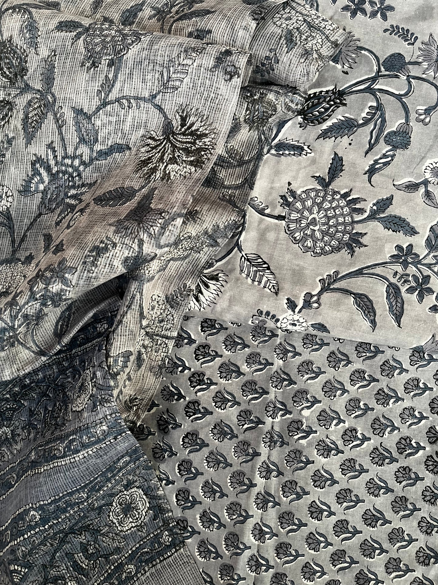 Grey Suits me HandBlock Printed 3 pc Cotton Suit with Kota Dupatta